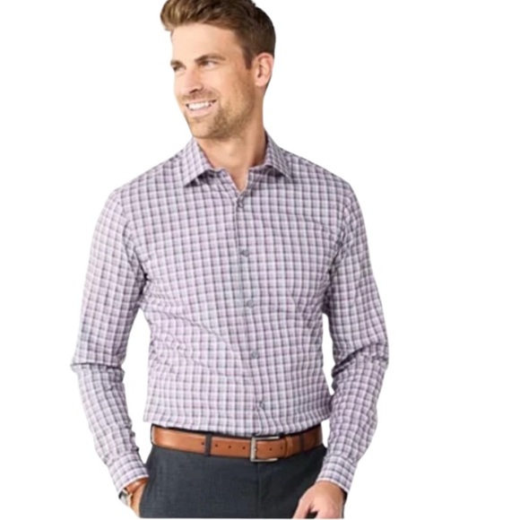 Mens Chaps Checkered Dress Shirt White & Purple long sleeves pocket nice texture - Picture 11 of 11